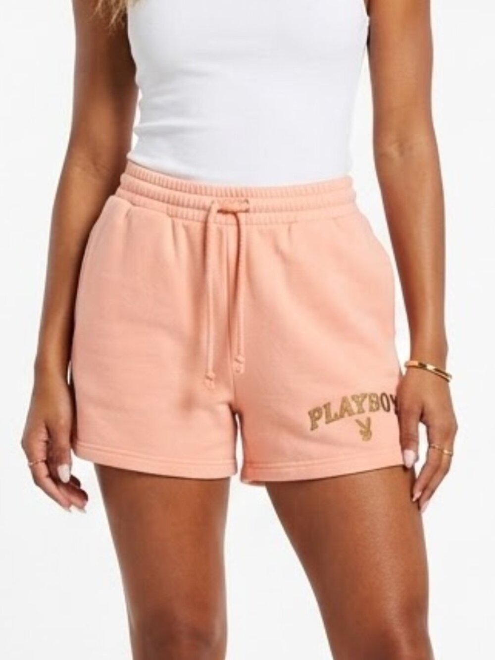 Playboy Pink Fleece Lounge Shorts High Rise Y2K Bunny Logo Size L